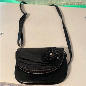 Black Crossbody Bag with Floral Accent